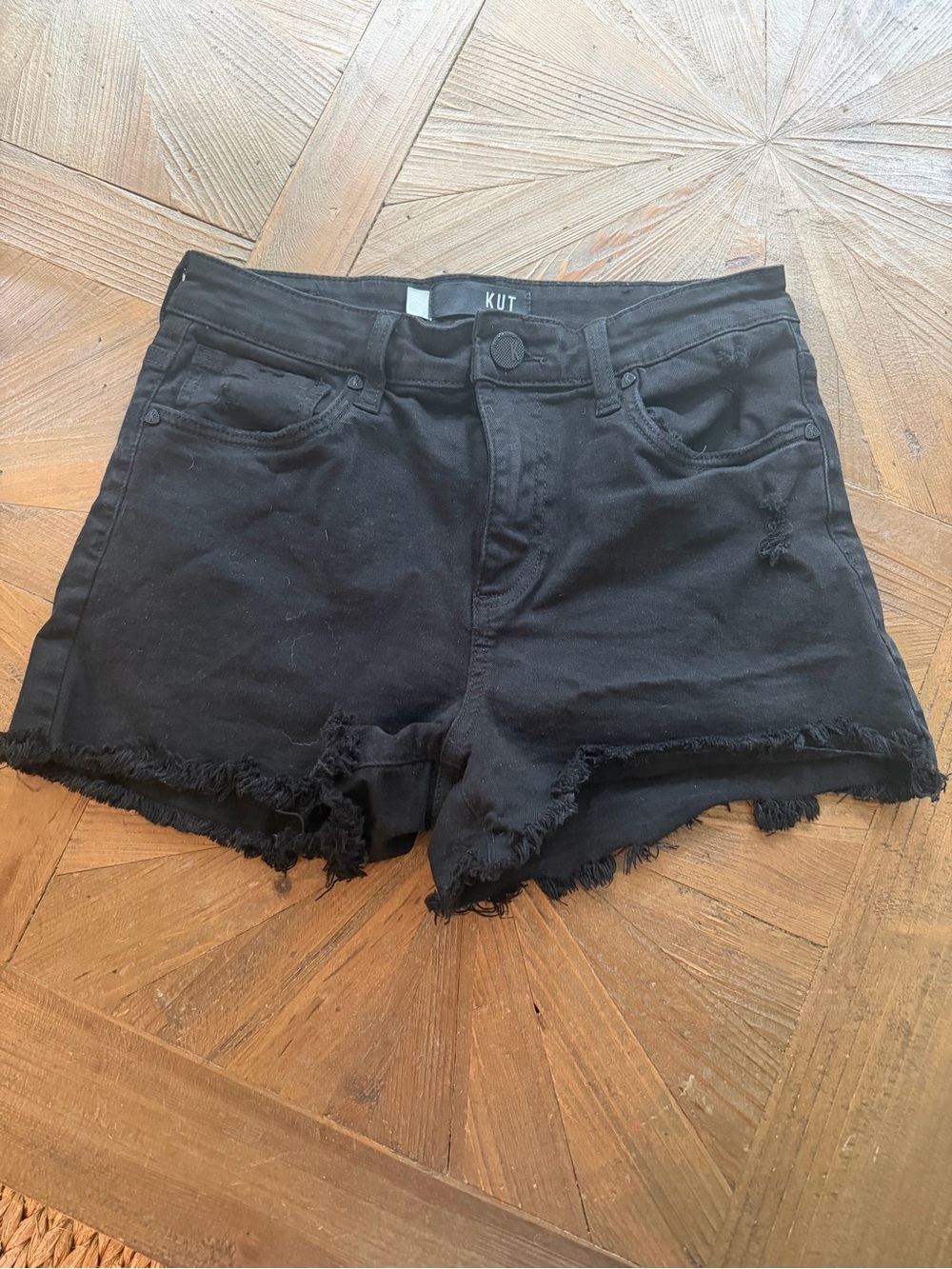 Kut from the Kloth Black Distressed Frayed Denim Shorts